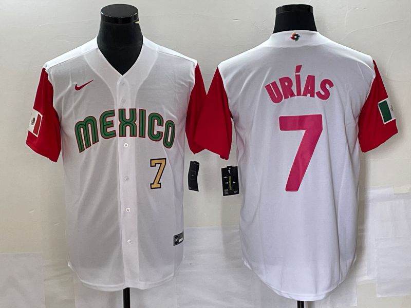 Men 2023 World Cub Mexico #7 Urias White pink Nike MLB Jersey22->more jerseys->MLB Jersey